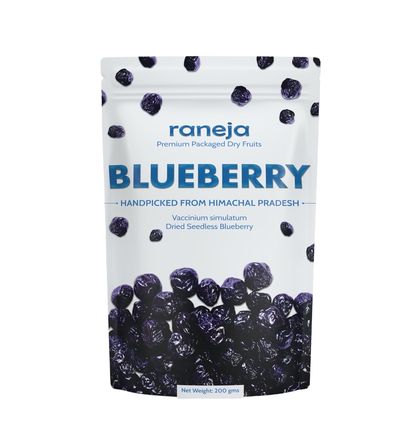 RANEJA 100% Natural Premium Blueberries Without added Sugar | Dried Seedless Blueberries | Dry Fruits | Healthy & Tasty Whole & Dried Blueberry | Rich In Calcium And Vitamin K | Non-GMO(200gm)