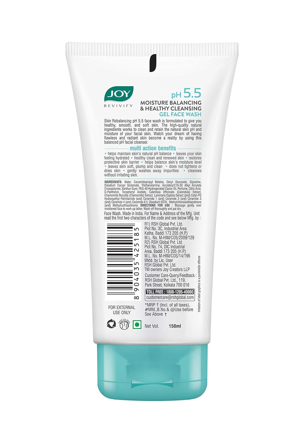 Joy pH 5.5 Hydrating Gel Winter Face Wash with Ceramides 150ml | Gently Cleanses and Restores Skin Barrier | Ideal for Sensitive Skin