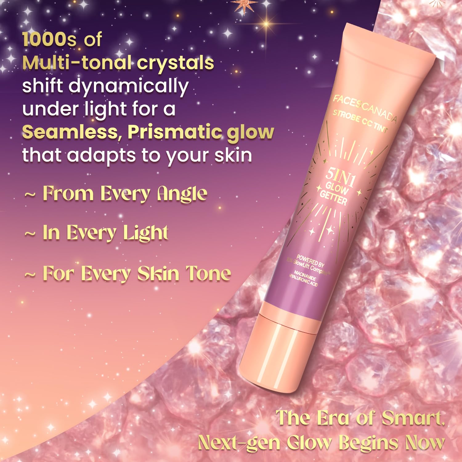 FACES CANADA Strobe CC Tint Mini - Sunset Glaze 02, 18ml | 5-in-1 Serum + Moisturizer + Primer + BB/CC Cream + Strobe Cream | Lightweight | Radiant Dewy Glass Skin Glow | Niacinamide & Hyaluronic Acid | For Light to Medium Skin