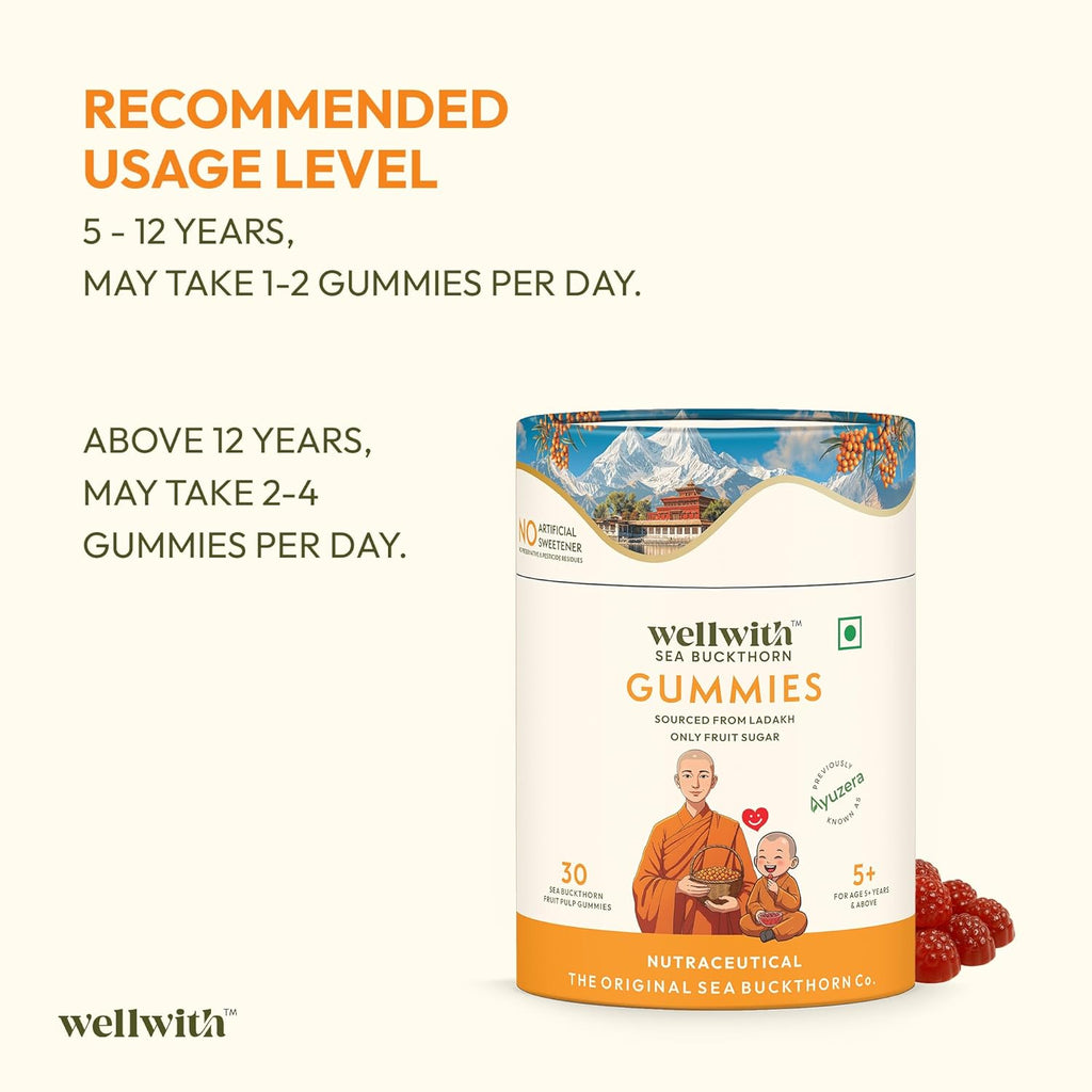 Wellwith Sea buckthorn Gummies for kids and adults, Vitamin C Rich, multivitamin supplement, Immunity (30 Gummies)