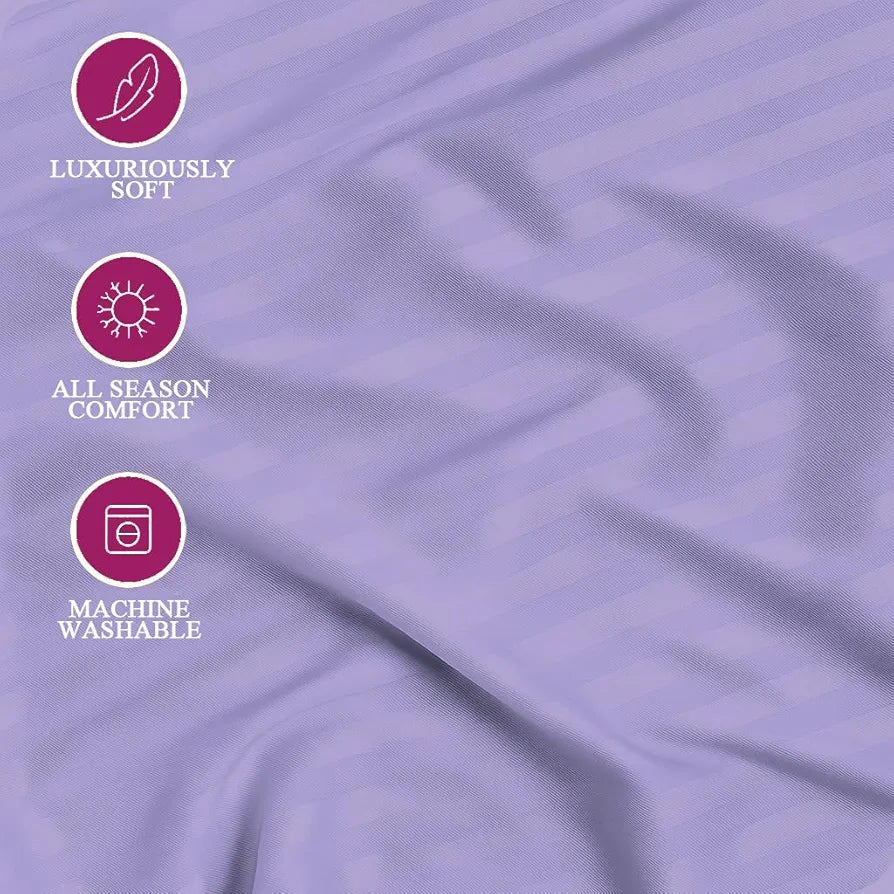 Trance Home Linen 100% Cotton 78x72 inch King Fitted 200TC Satin Stripe Elastic Fitted Bedsheet with 2 Pillow Covers Colour Lilac Purple