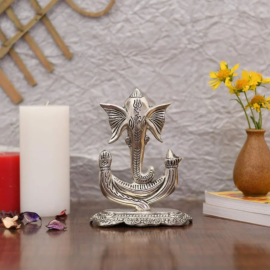 Collectible India Metal Ganesha Idol Showpiece Silver Plated Ganesh Ganpati Statue