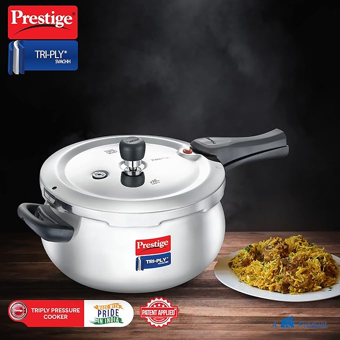 Prestige Stainless Steel Svachh Tri-Ply Handi Pressure Cooker 5 Litre Silver