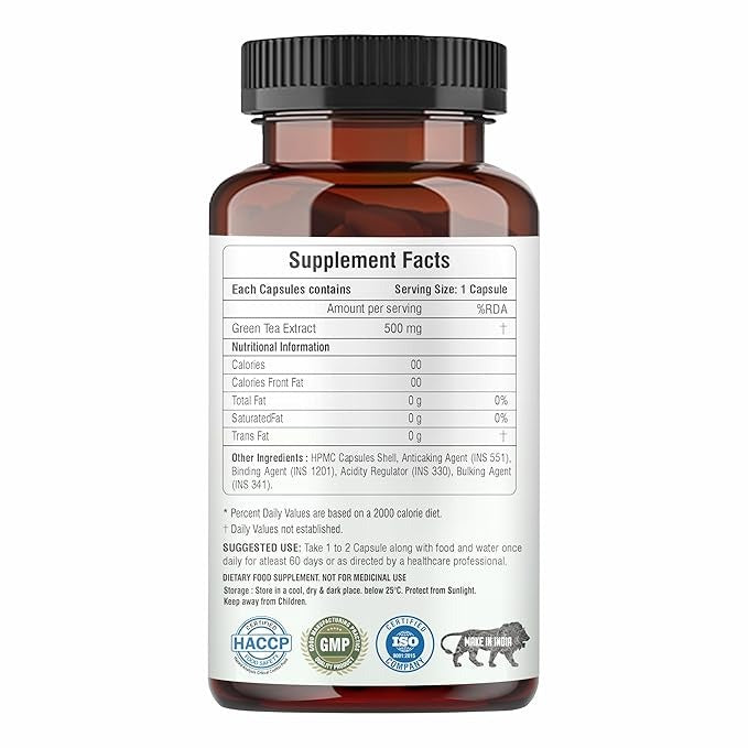 Raskam Green Tea 500 mg Leaf Extract - 60 Veg Capsules