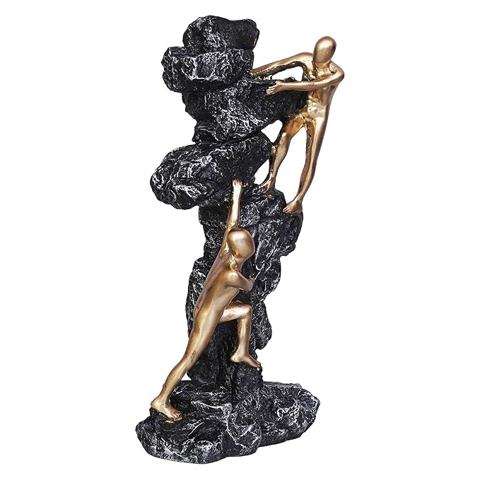Ecraftindia 2 Men Climbing on Rock Mountain Climbers Human Figurine Decorative Showpiece