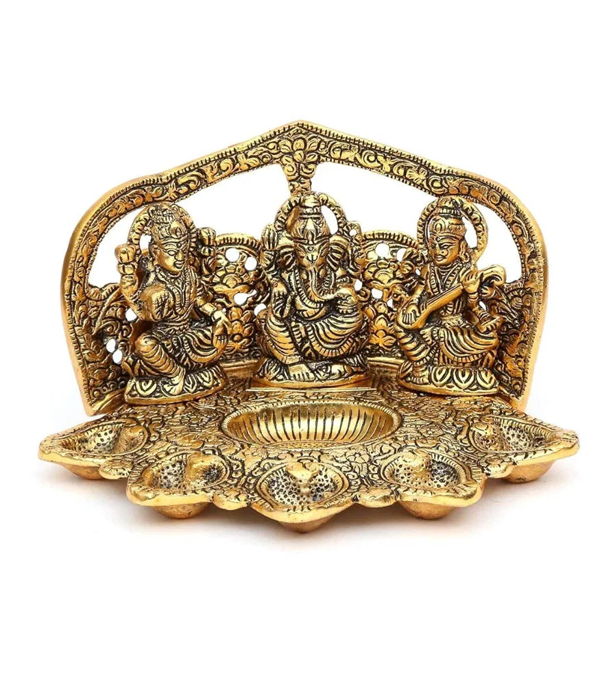 Chhariya Crafts Laxmi Ganesh Saraswati Idol with 5 Face Diya