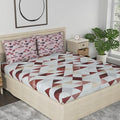 Huesland by Ahmedabad Cotton 186 TC Cotton Bedsheets for King Size Bed with 2 Pillow Covers | White, Brown & Brick