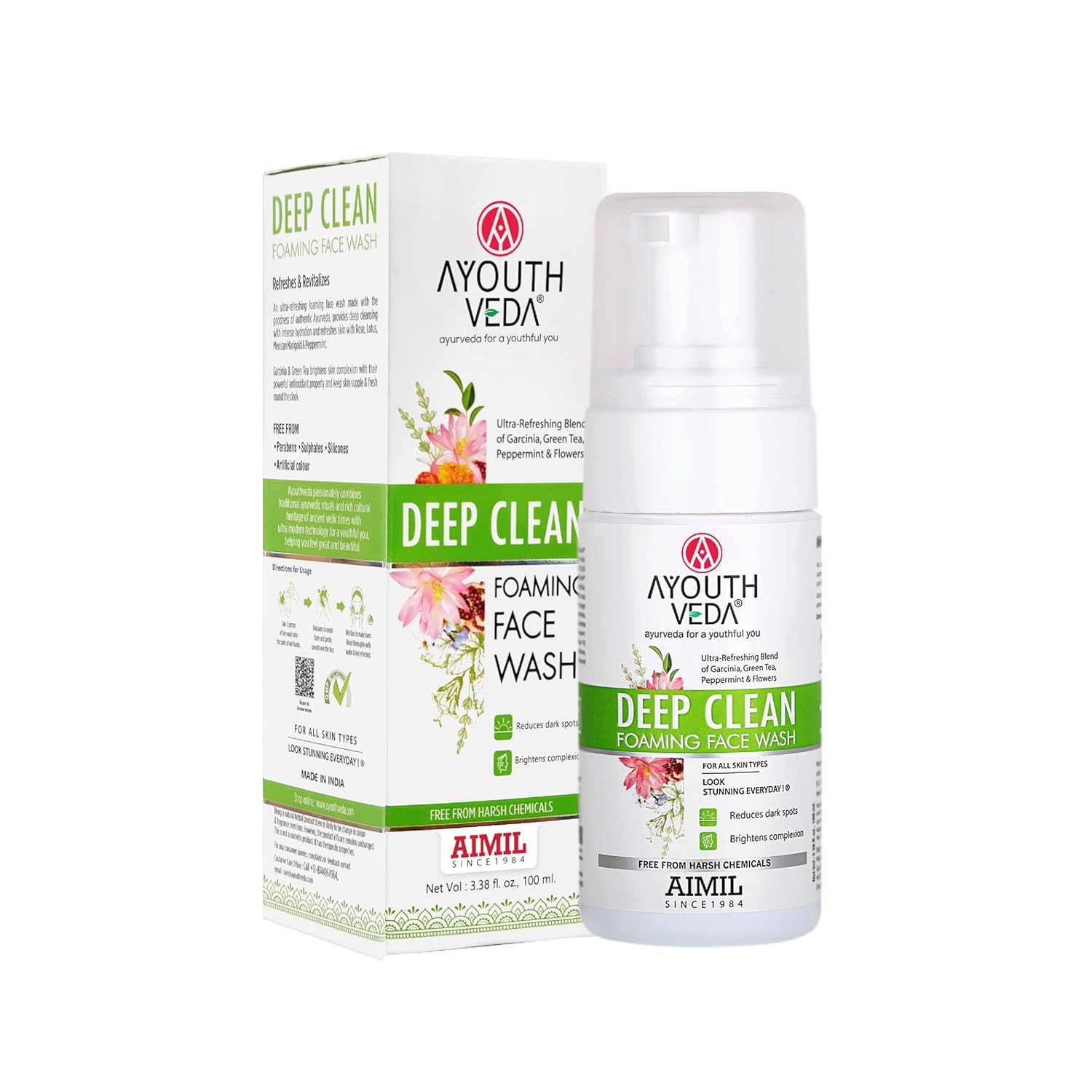 Ayouthveda Deep Clean Foaming Face Wash for Men & Women | Helps Reduce Pigmentation & Dark Spots | Gently Purifies Pores & Brightens Skin | With Indian Madder, Garcinia & Pomegranate | 100ml (Pack of 1)