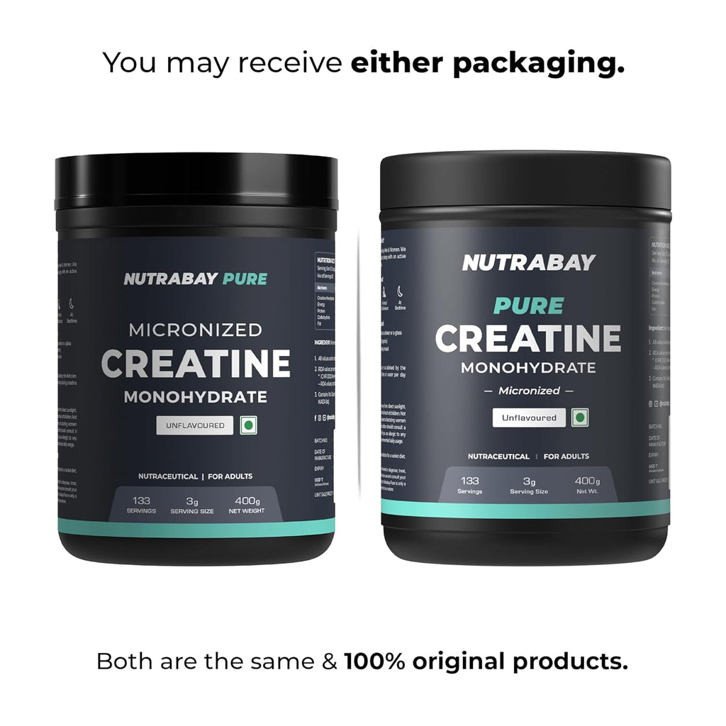 Nutrabay Pure Micronised Creatine Monohydrate Powder 3000 mg/Serving |Trustified Certified | Fast Absorption â€“ Increases Lean Muscle Mass, Strength & Power â€“ 400g, Unflavoured