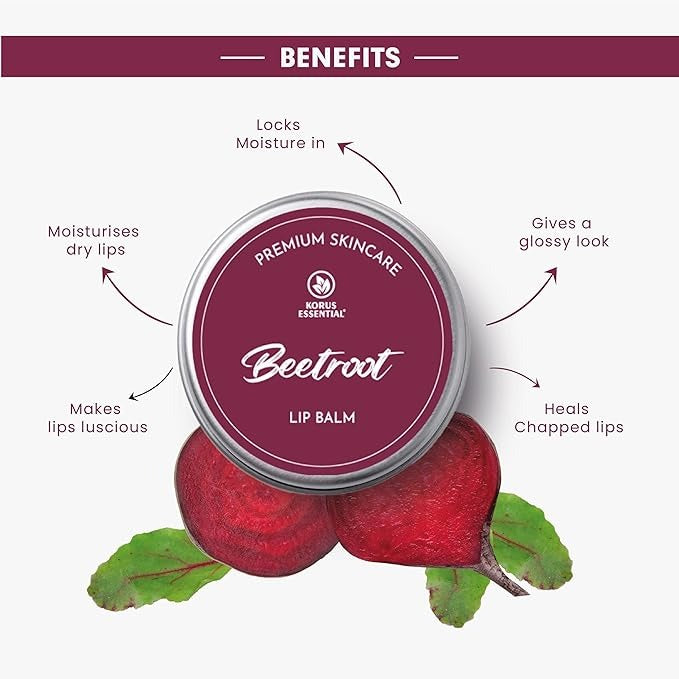 Korus Essential Beetroot Lip Balm with Shea Butter for Women - 8 gms
