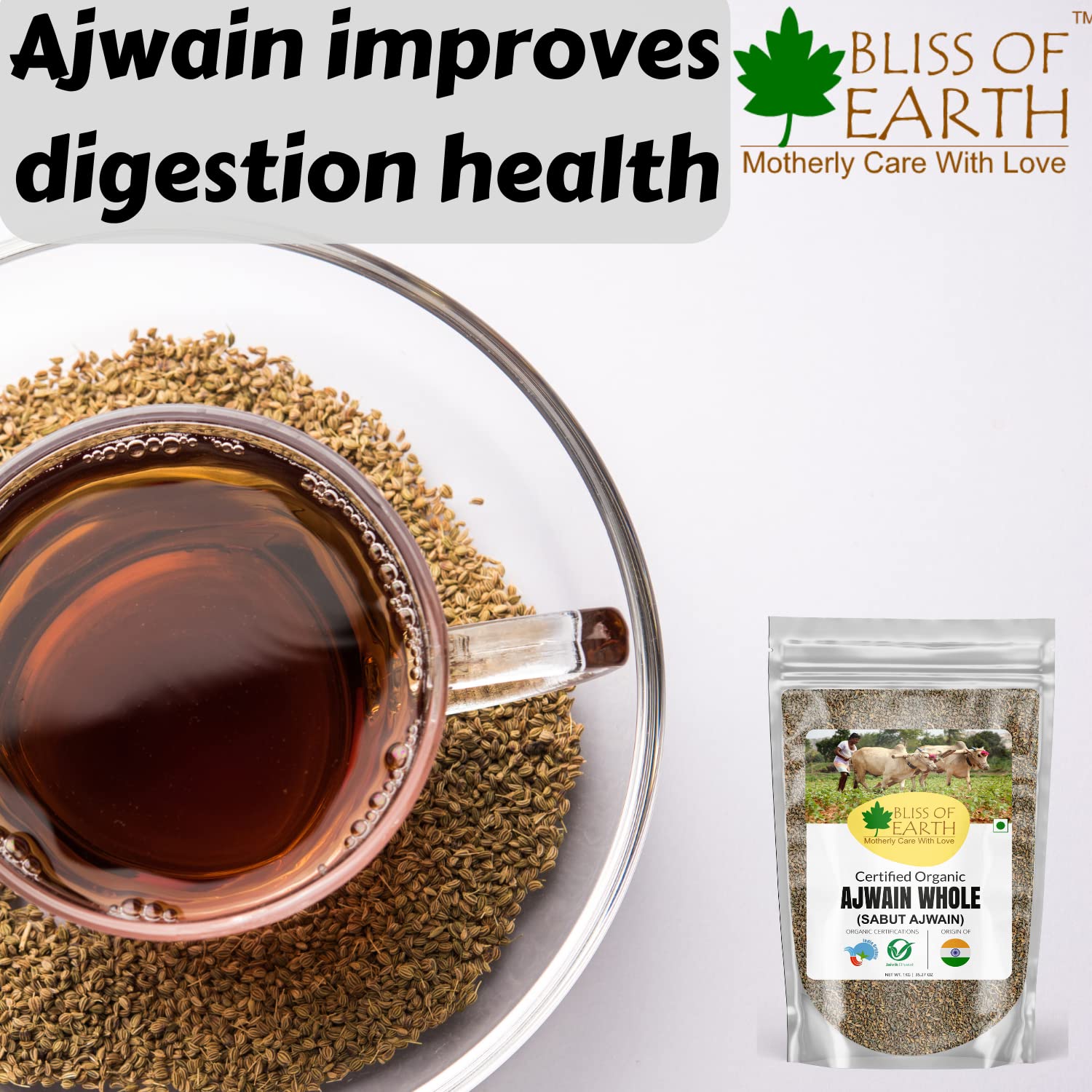Bliss of Earth Certified Organic Ajwain/Carom Seeds Indian Spices & Masala For Better Hair, Skin,Health & Cooking (1kg)