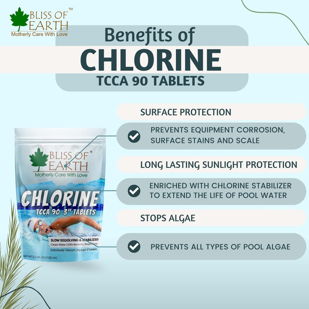 Bliss of Earth Chlorine Tablets for Water Tank - for Clean & Clear Swimming Pool, Kills Bacteria & Stops Algae, Pool Disinfectant 5 Japanese Chlorine Tablets - 1000gm