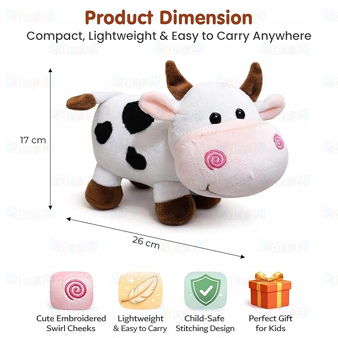 Kidology Cute Cow Plush Soft Toy Ultra Soft & Huggable White Colour