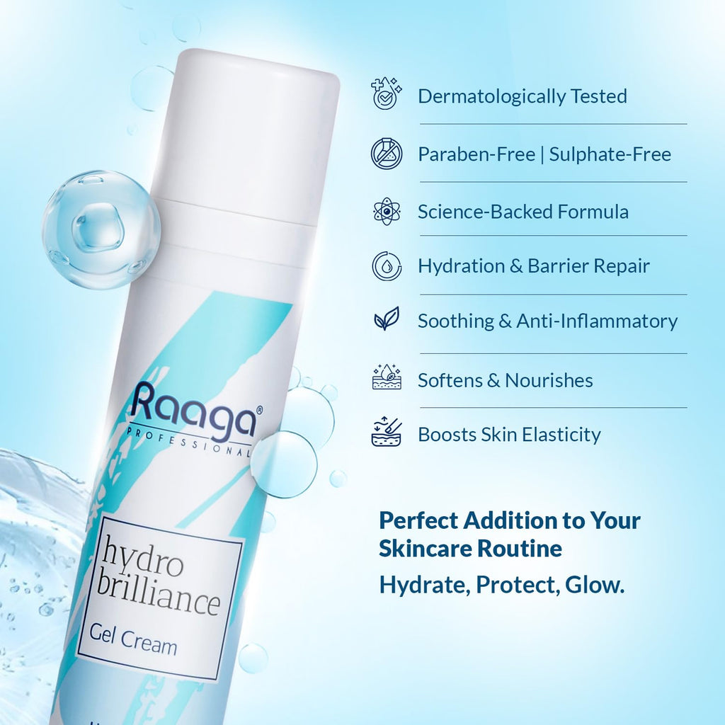 Raaga Professional Hydro Brilliance Gel Cream | Hyaluronic Filler with Ceramides | Paraben Free, Sulphate Free, Dermatologically Tested (55 ml)