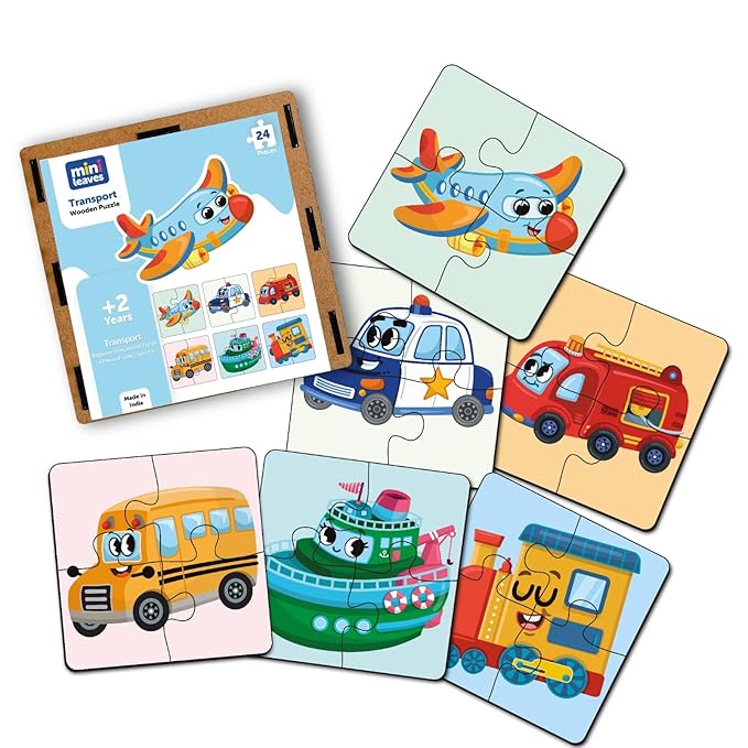 Mini Leaves 4 Piece Wooden Puzzle for Kids | Set of 6 Transport Jigsaw Puzzle | Educational Puzzle