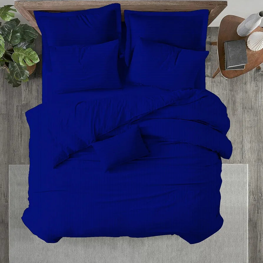 Trance Home Linen Zippered 100% Cotton 200TC Satin Stripe King Size Duvet Cover Quilt Cover Blanket Cover Razai Comforter Cover with 2 Pillow Covers Colour Ink Blue