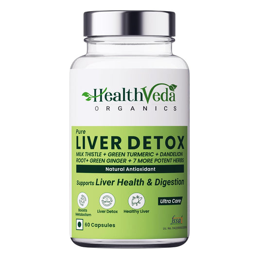 Health Veda Organics Plant Based Liver Detox with Milk Thistle, Green Turmeric, Ginger Powder | Liver Detox Supplement for Healthy Liver, Helps in Cleanse Liver Natural Fatty Liver Support - 60 Vegetarian Capsules
