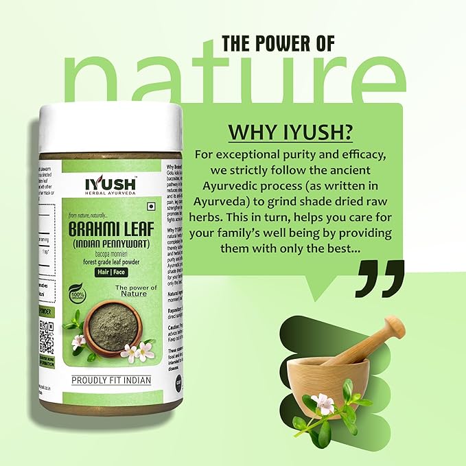 Iyush Herbal Ayurveda Brahmi Powder Each - 100 gms (Pack of 2)