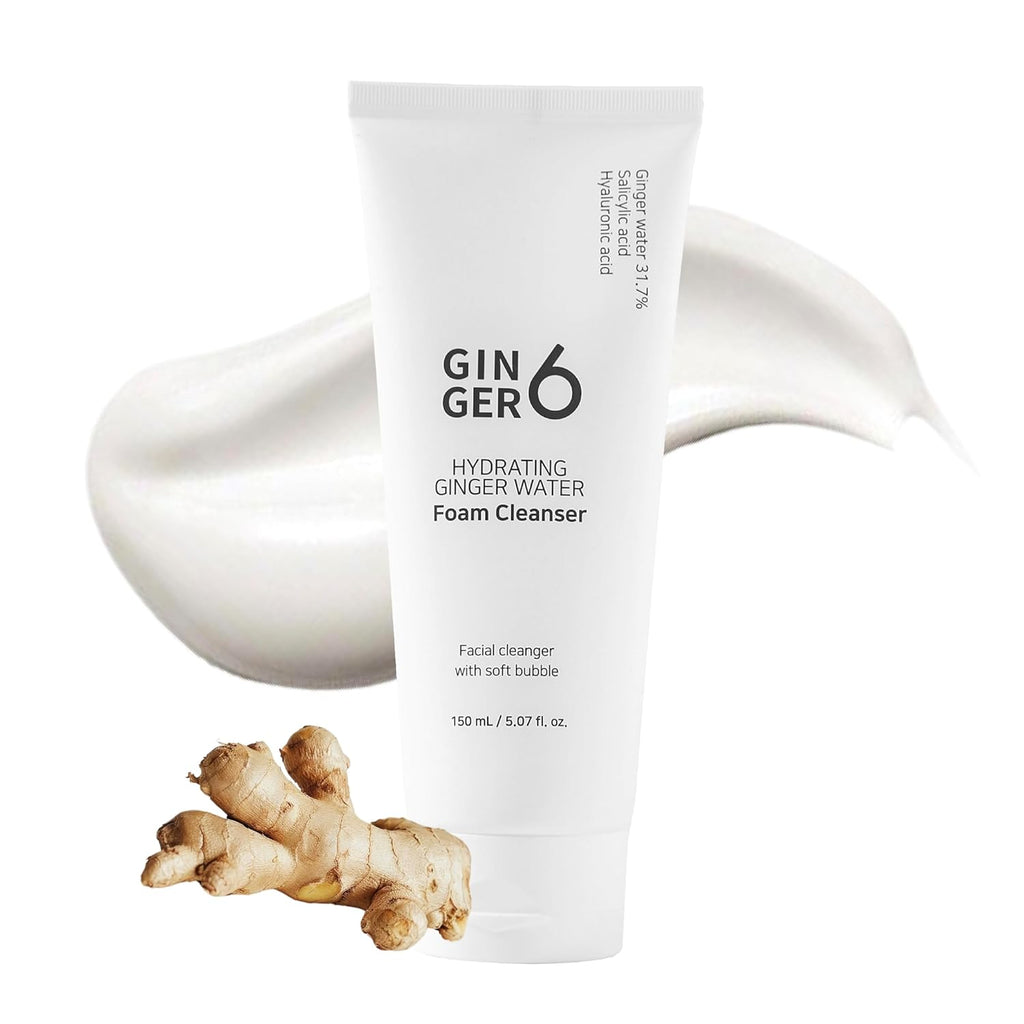 GINGER6 Hydrating Foam Cleanser 150ml | 31.7% Ginger Water| Salicylic Acid Face Wash for Acne Care| 5 Hyaluronic Acid Hydration| Deep Clean & Calming Korean Skincare | Non-Comedogenic & Hypoallergenic