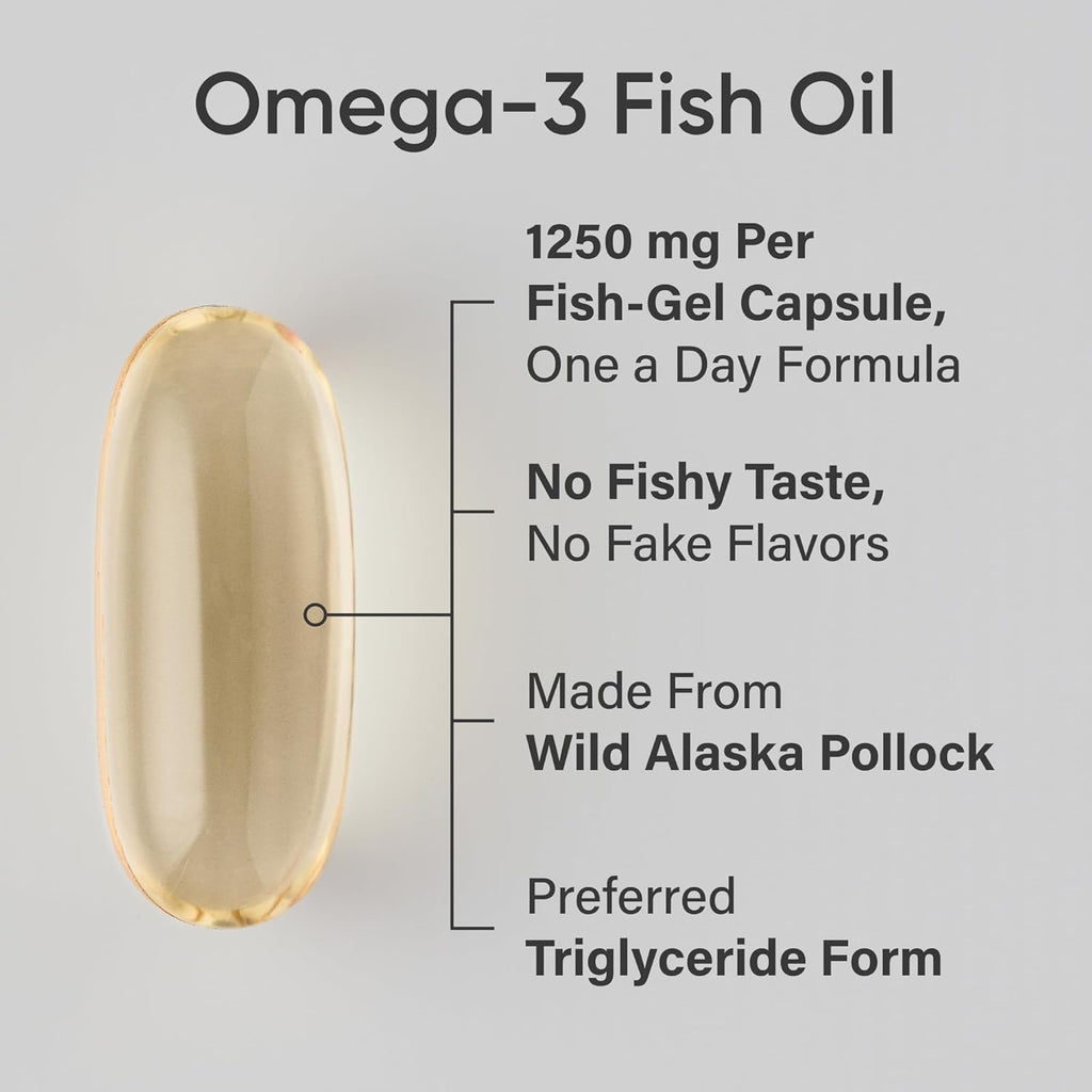 Sports ResearchÂ® Omega-3 Fish Oil 1250 - Triple Strength Fish Oil Supplement from Wild Alaska Pollock - MSC Certified Sustainable Â· Non-GMO Â· Soy Free - 90 Softgel Capsules