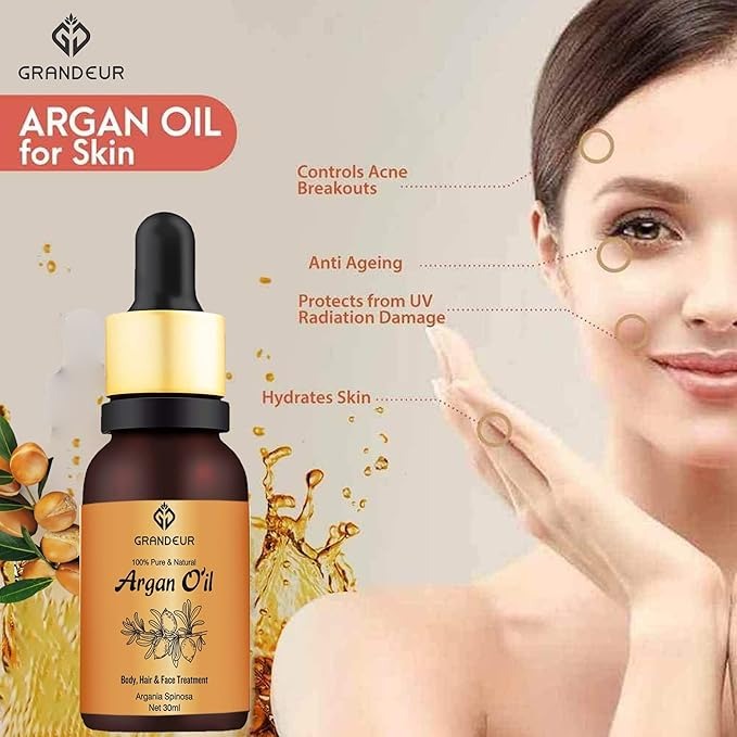 Grandeur Pure & Natural Moroccan Argan Oil - 30 ml (Pack of 3)