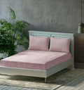 Trance Home Linen 300TC Pure 100% Cotton Queen Fitted Bedsheet with 2 Pillow Covers Colour Cameo Rose