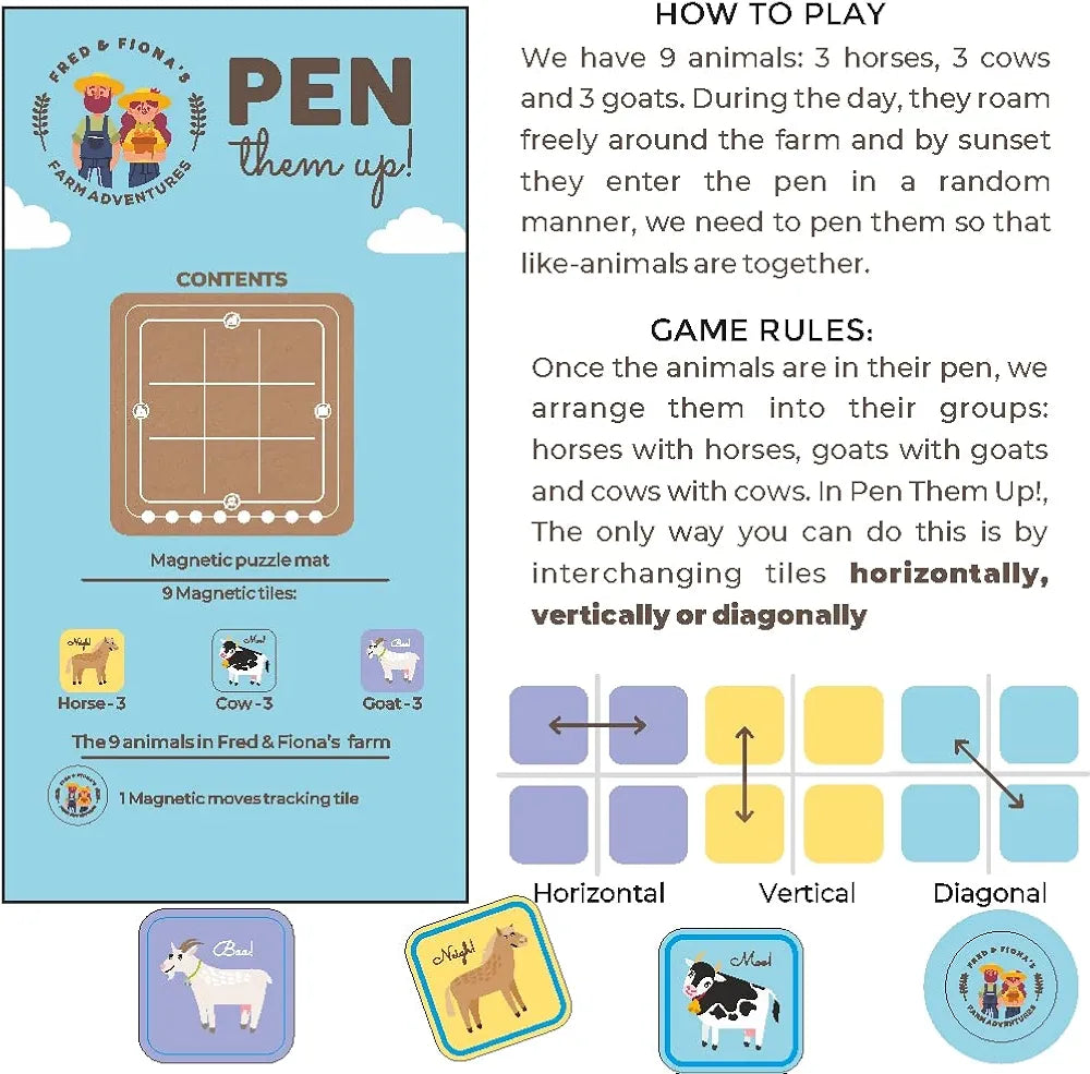 Pelikas Toyz Mind Game Brain 5 Year Old, Educational Travel Games for Kids 4 to 7 Years Old, Gifts for Boys Girls, Magnalogix Magnetic PuzzleTile Toy Game, Pen Them Up Junior