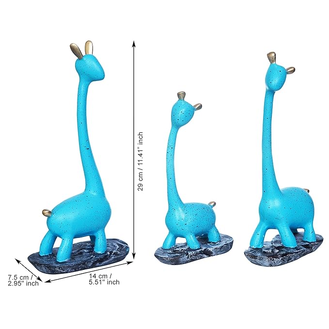 Ecraftindia Set of 3 Blue Polyresin Cute Giraffe Statues Animal Figurines