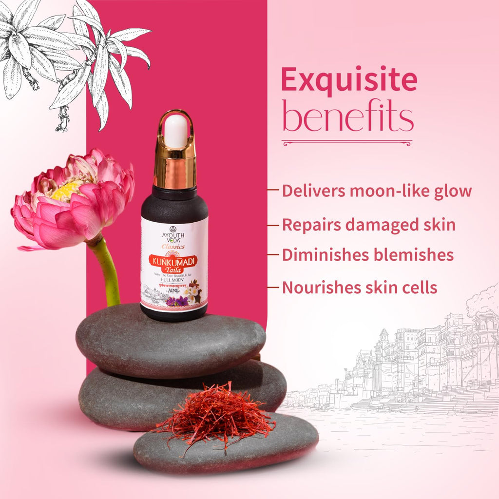 Ayouthveda Kunkumadi Taila Facial Oil For Natural Skin Illuminator | Repairs Damage Skin With Pure Saffron & Herbs | Ayurvedic Beauty Facial Oil For Glowing & Nourishing Skin (Pack Of 1-30ml each)
