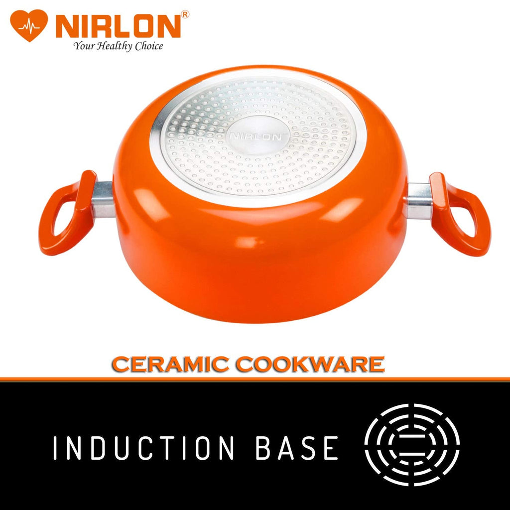 Nirlon Aluminium Non-stick Pfoa Free Casserole With Tempered Glass Lid | 2.1 Liter Orange