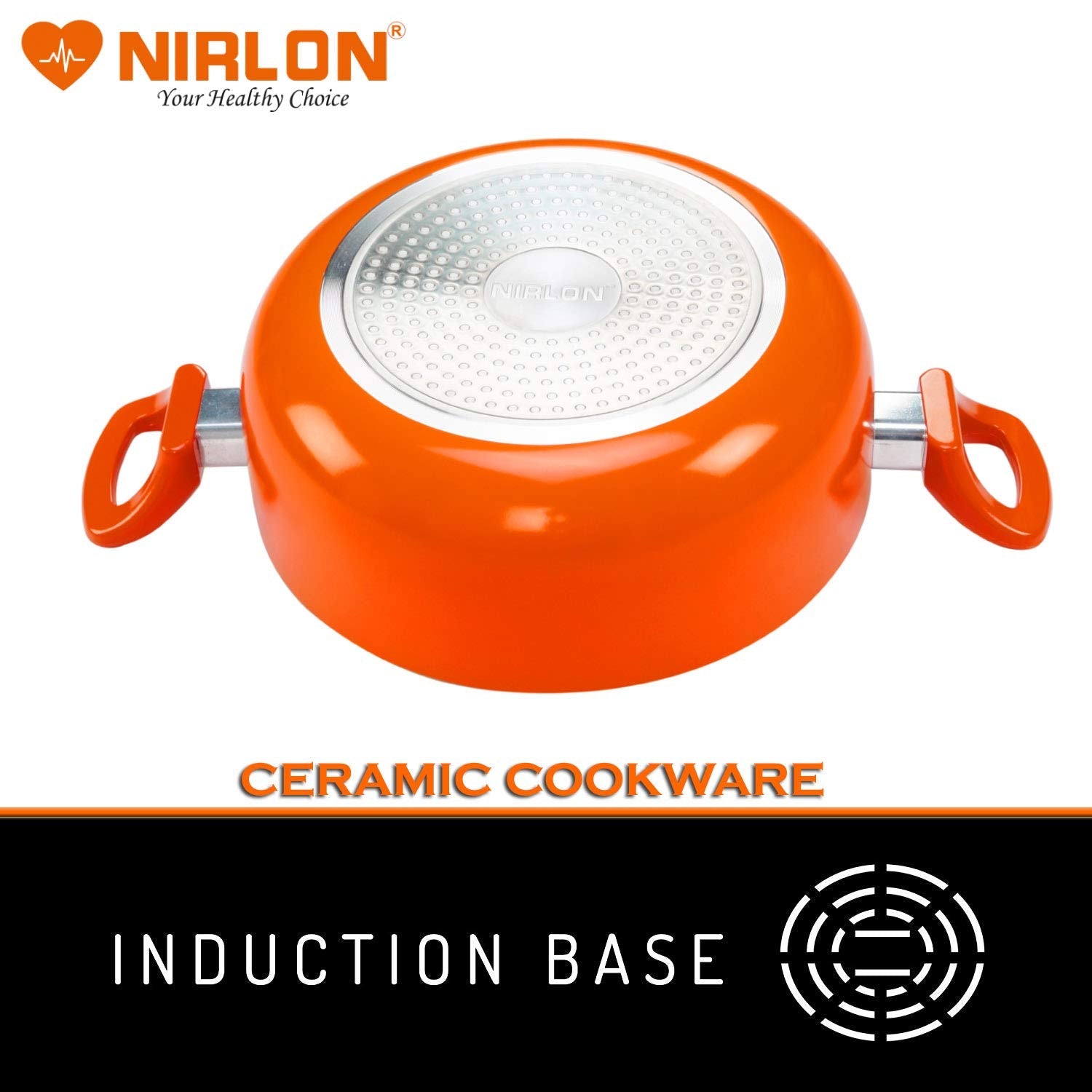Nirlon Aluminium Non-stick Pfoa Free Casserole With Tempered Glass Lid | 2.1 Liter Orange