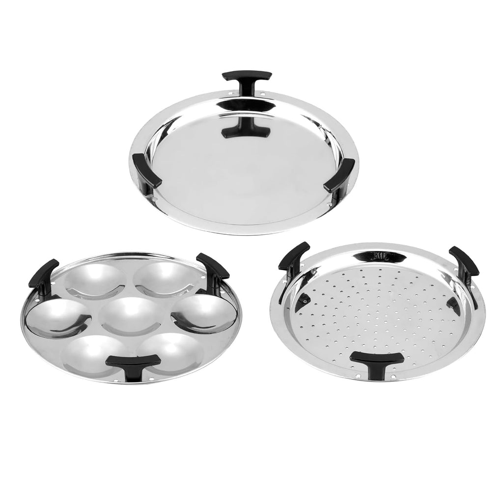 Vinod Platinum Triply Stainless Steel Multipurpose Kadai 26cm 5 Plates 4L Idli Steamer