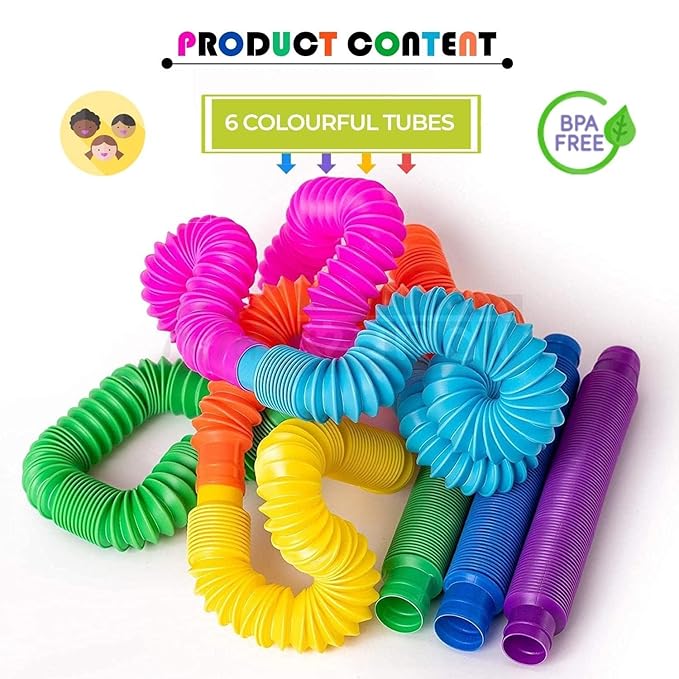 Kids Mandi Pop Tubes Sensory Fidget Toys for Stress Relief Bend Stretch & Connect