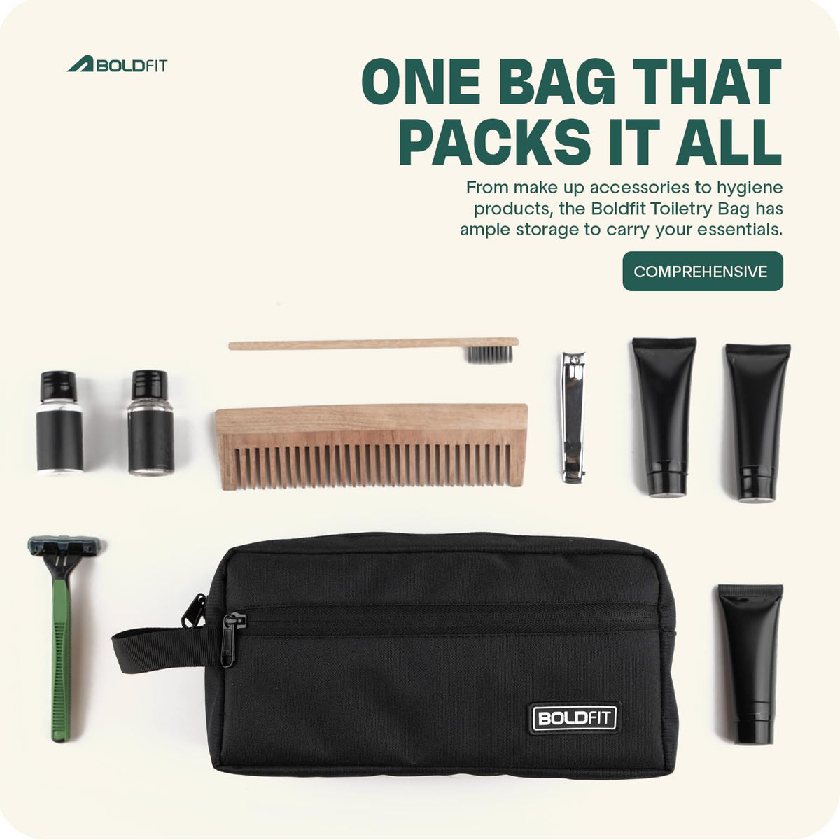 Boldfit Toiletry Bag for Travel Men & Women,Spacious Travel Organizer with Multiple Compartments & Zipper Closure,Durable Cosmetic & Grooming Kit Pouch for Toiletries Kit, Skincare & Accessories,18cm
