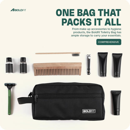 Boldfit Toiletry Bag for Travel Men & Women,Spacious Travel Organizer with Multiple Compartments & Zipper Closure,Durable Cosmetic & Grooming Kit Pouch for Toiletries Kit, Skincare & Accessories,18cm