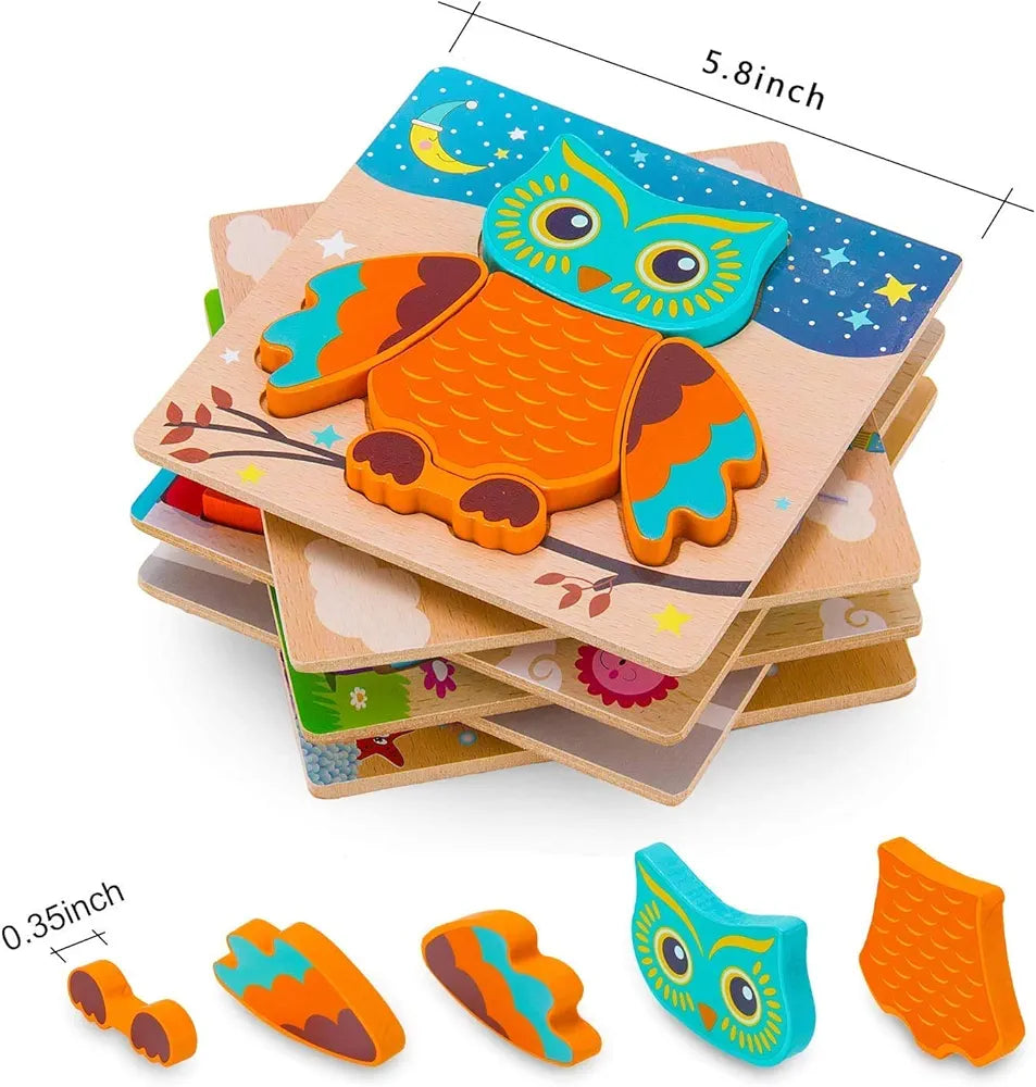 Wishkey Set of Jigsaw Wooden Animal Vehicle Puzzle Early Age Matching Game Learning Educational Preschool Toy