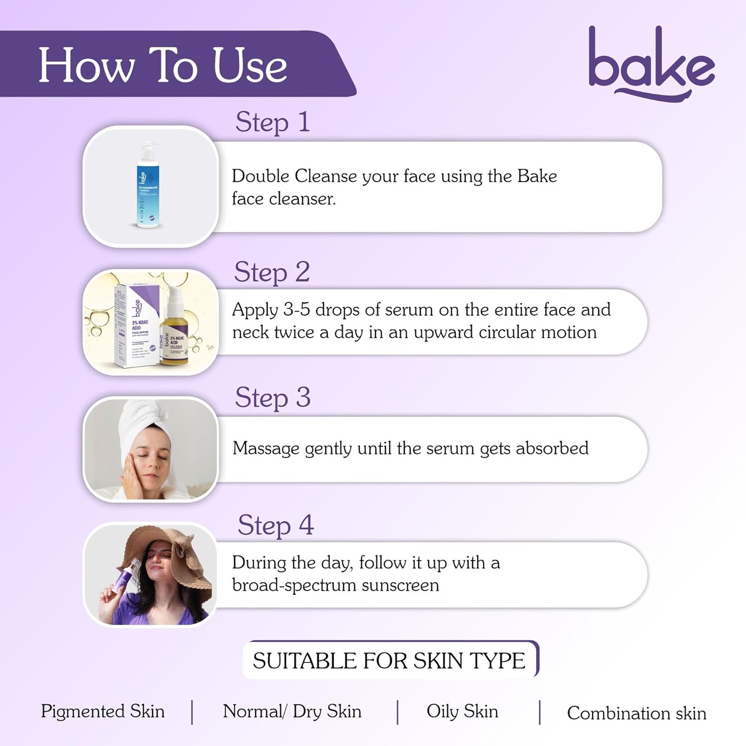 BAKE 2% Kojic Acid Face Serum with 5% Niacinamide & 2% Glycolic Acid for Pigmentation & Dark Spots | For Dark Circles, Tan Removal & Sun Damaged Skin | Skin Brightening & Glowing | 30ml