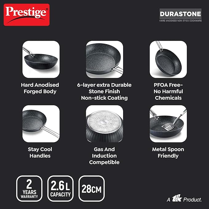 Prestige Durastone 28cm(2.6l) Hard Anodised Fry Pan With 6 Layers Non-stick Coating