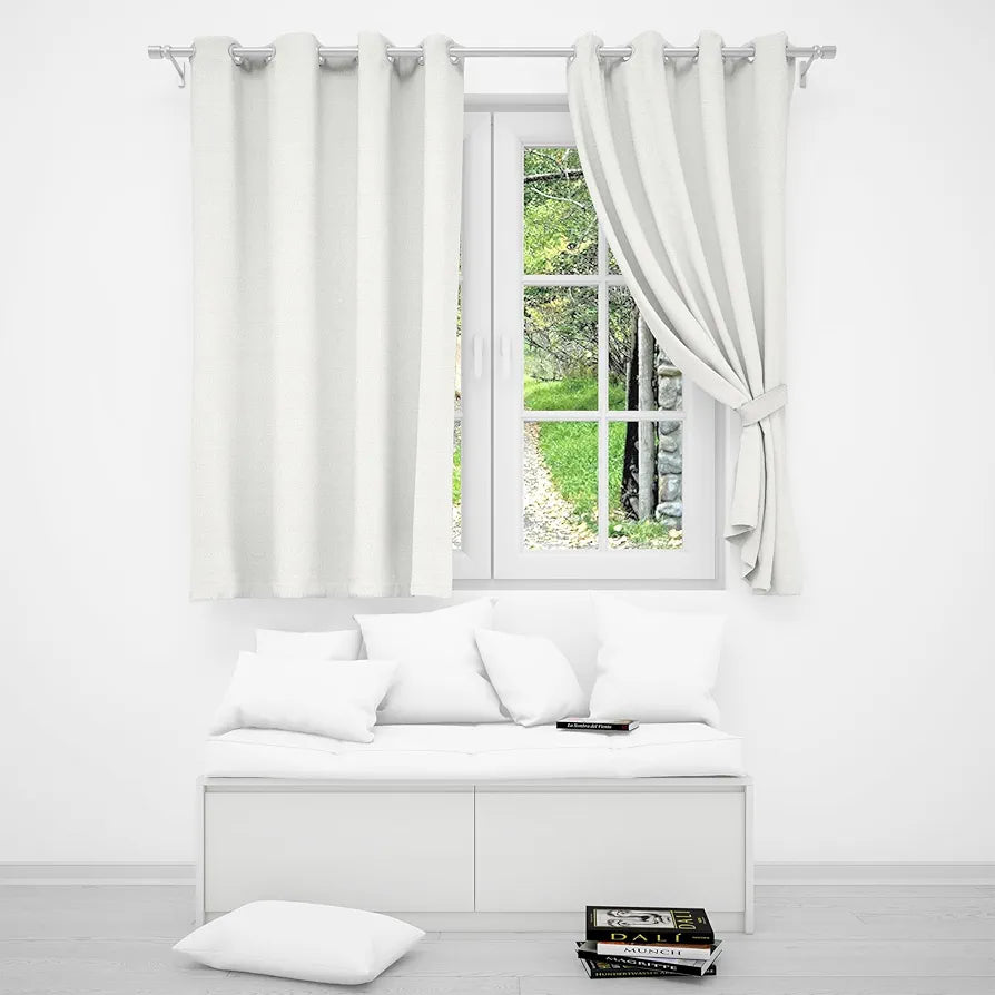 Divine Casa Sheer Window Curtains 5 Feet Solid Pattern Lightweight & Airy Elegant Semi Transparent Fabric for Natural Light Colour Bright White (Pack of 2)