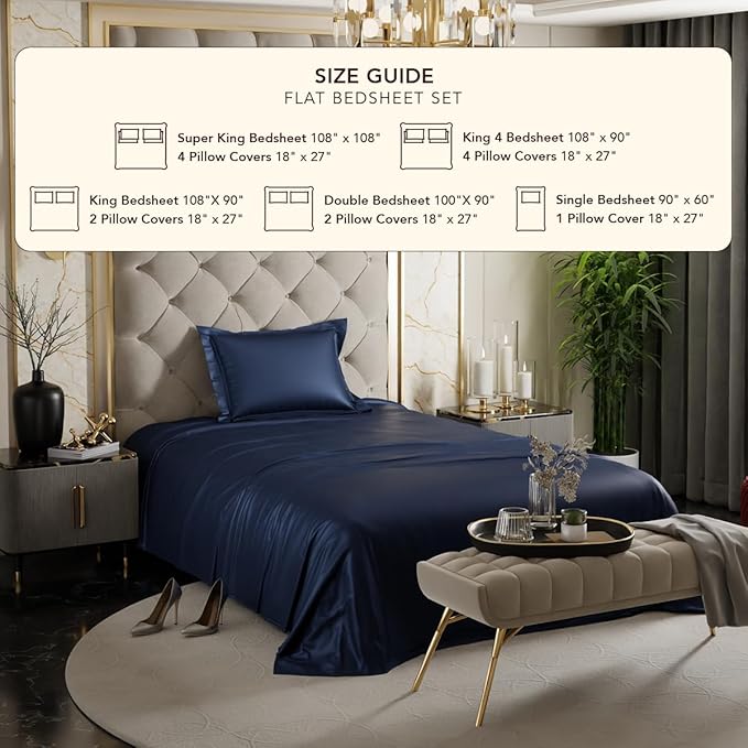 Stoa Paris Satin Bedsheets for Single Bed 300TC Premium Bedsheet with 1 Pillow Cover Colour Mystique Blue