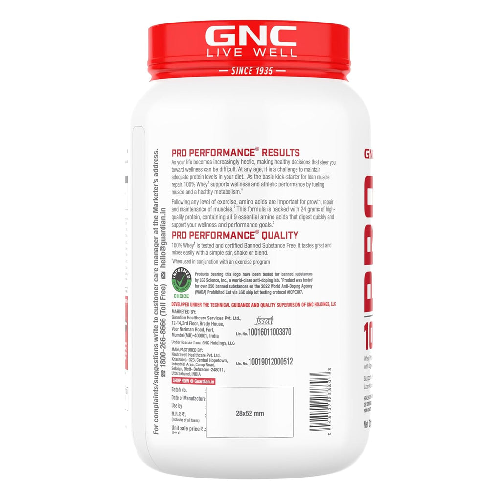 GNC Pro Performance 100% Whey Protein Powder | Boosts Strength & Endurance | Builds Lean Muscles | Fastens Muscle Recovery | Formulated In USA | 24g Protein | 5.5g BCAA | Chocolate Fudge | 2 lbs