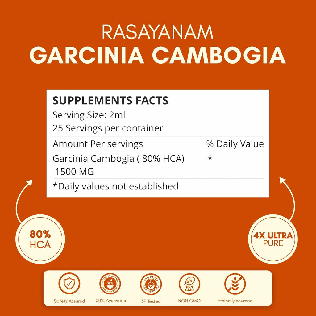 Rasayanam Garcinia Cambogia 1500mg (50 ml mango flavor) | Advance Keto weight loss & fat burn supplement for men & women | Stronger Than Pills & Capsules (80% HCA) | 4X Concentrated Liquid formulation