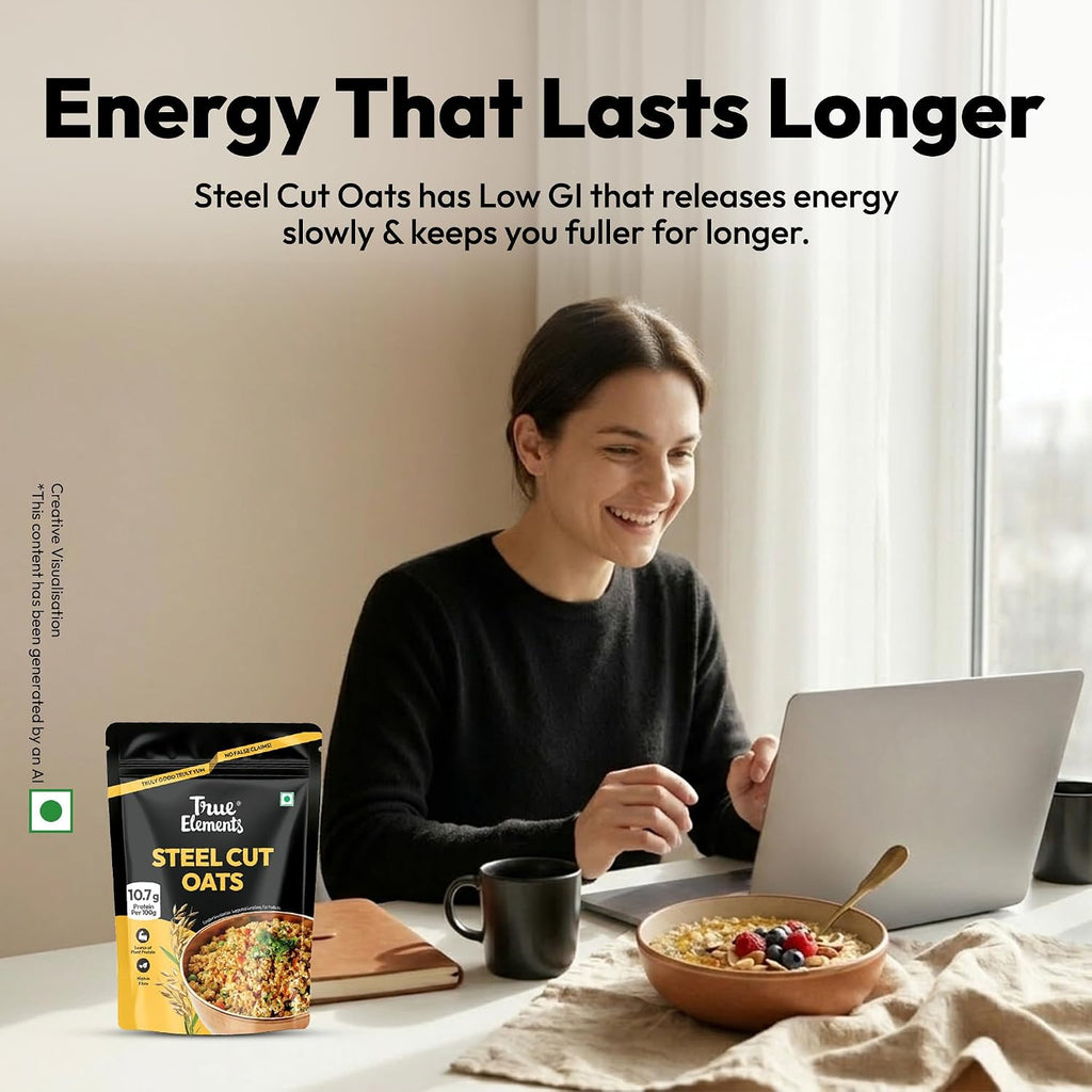 True Elements Steel Cut Oats 1kg - Steel Cut Oats for Weight Management | Sugar Free | Healthy Breakfast | 100% Wholegrain | Diabetic Friendly | Breakfast Cereal