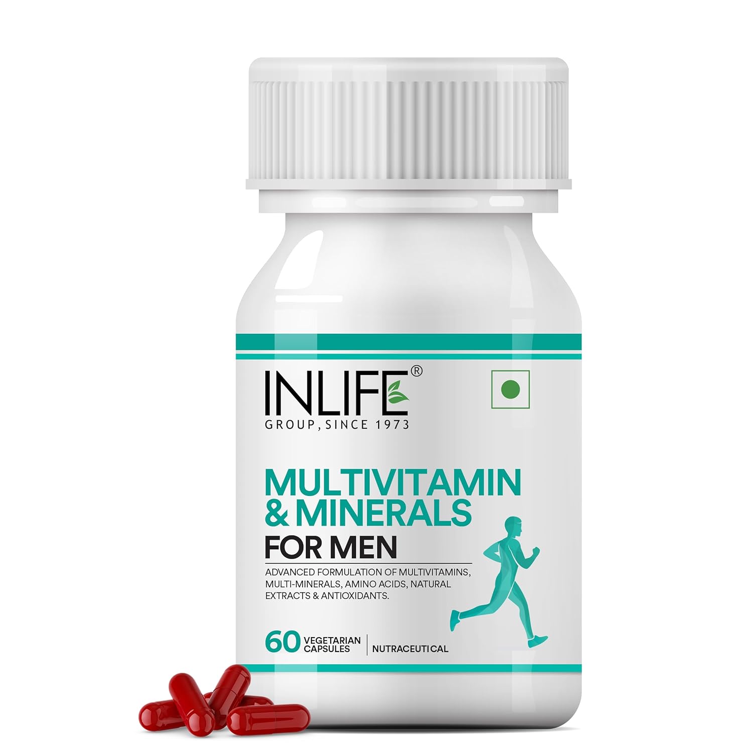 INLIFE Multivitamin for Men with Biotin Ginseng Ashwagandha Zinc Magnesium Vitamin D3 B12 & Minerals Amino Acids Antioxidants Daily Formula Supplement - 60 Capsules (Pack of 1, 60)