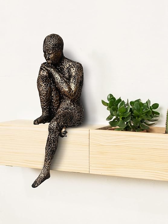 Ecraftindia Man Sitting in Thinking Position Handcrafted Decorative Showpiece | Brown