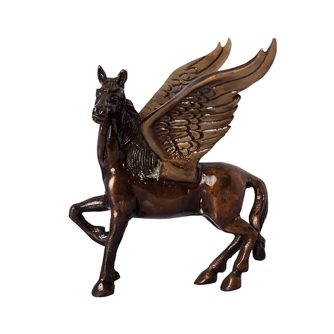 Ecraftindia Antique Finish Brass Flying Angel Horse | Brown and Black