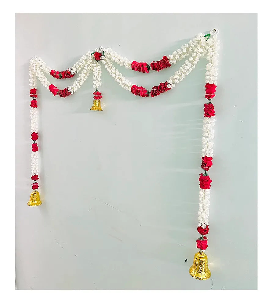 Artificial Jasmine and Roses Door Toran Double Line with Bells