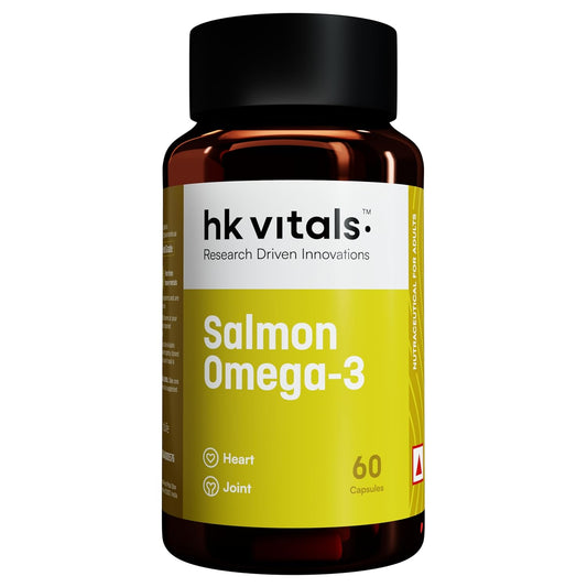 HealthKart hk vitals Salmon Omega 3 (60 Capsules) | 1000mg Omega 3 Fish Oil For Men and Women with 180mg EPA & 120mg DHA | For Joints, Brain, and Eyes Health