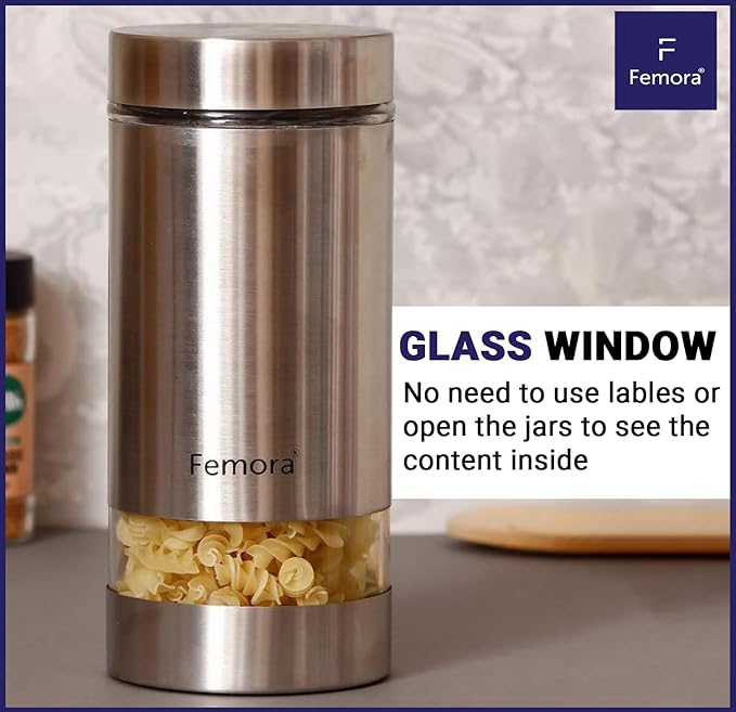 Femora Metallic Clear Glass Kitchen Storage Jar | 1300 Ml | Set of 4