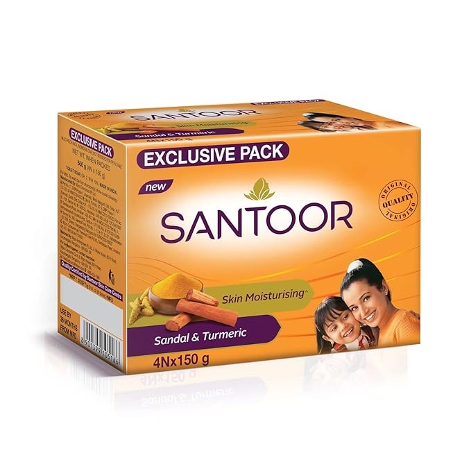 Santoor Skin Moisturizing Sandal & Turmeric Bathing Soap - 150 gms (Pack of 4)